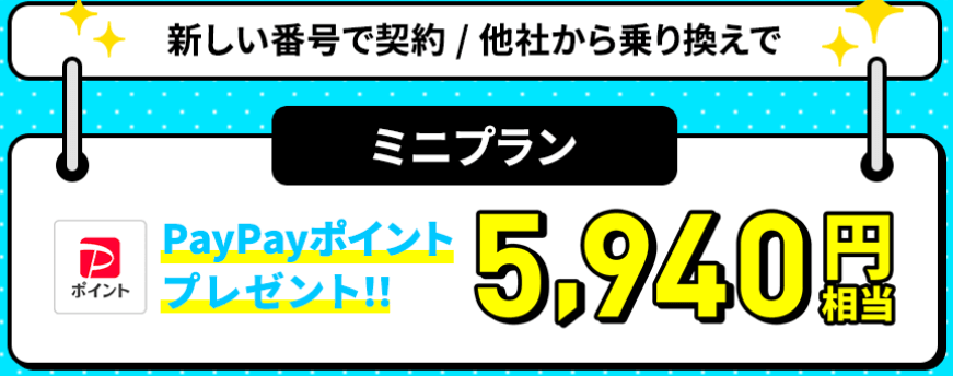 ミニプラン対象！
PayPayポイント5,940円相当プレゼントキャンペーン