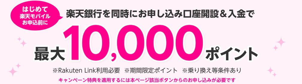 楽天モバイルと楽天カードまたは楽天銀行のキャンペーン画像