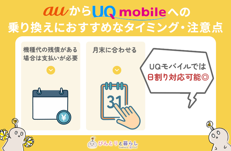 auからUQモバイルへの乗り換える際のおすすめなタイミングと注意点