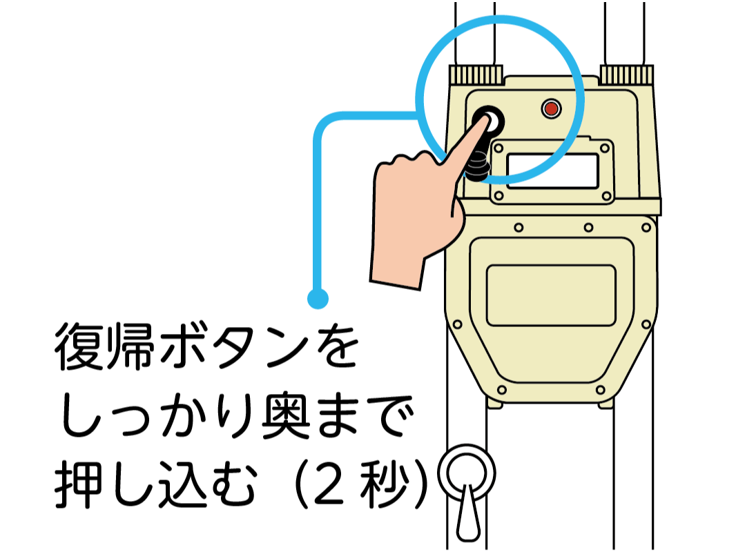 復帰ボタンをしっかり奥まで押し込む（2秒）