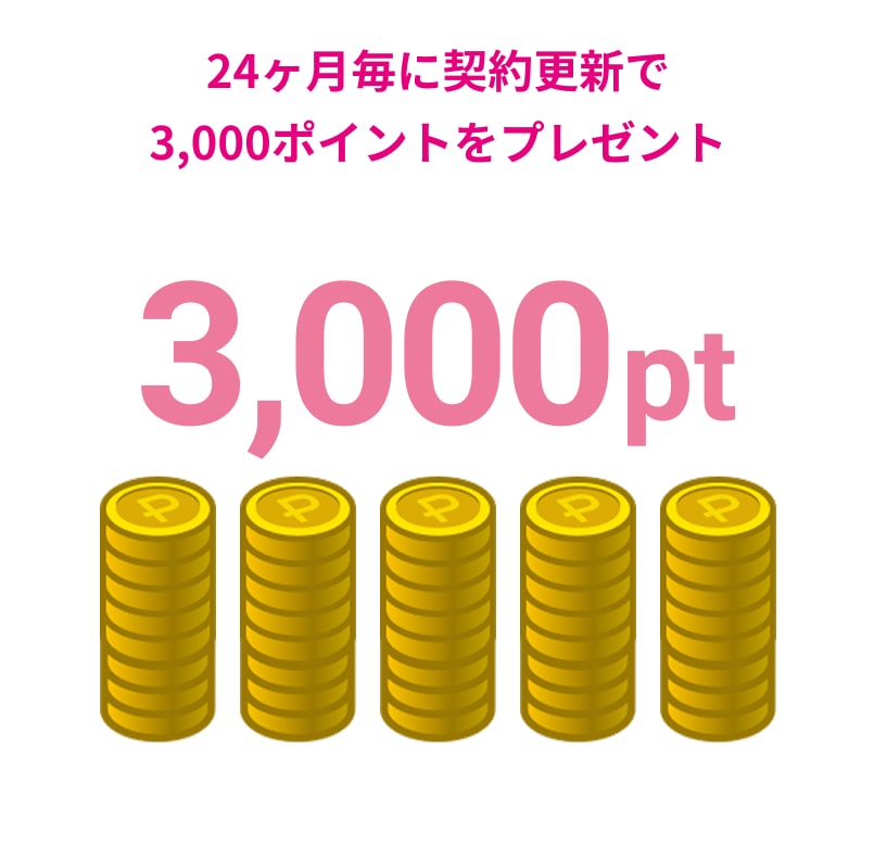 24ヶ月毎に契約更新で3,000ポイントをプレゼント