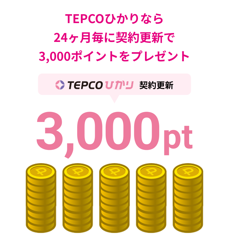 TEPCOひかりなら24ヶ月毎に契約更新で3,000ポイントをプレゼント